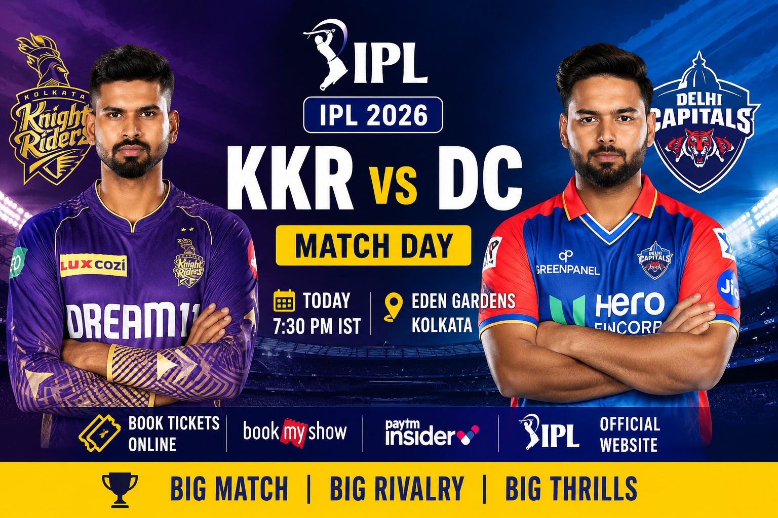 KKR vs DC Live Score IPL 2026: Kolkata Knight Riders vs Delhi Capitals – Eden Gardens, May 24
